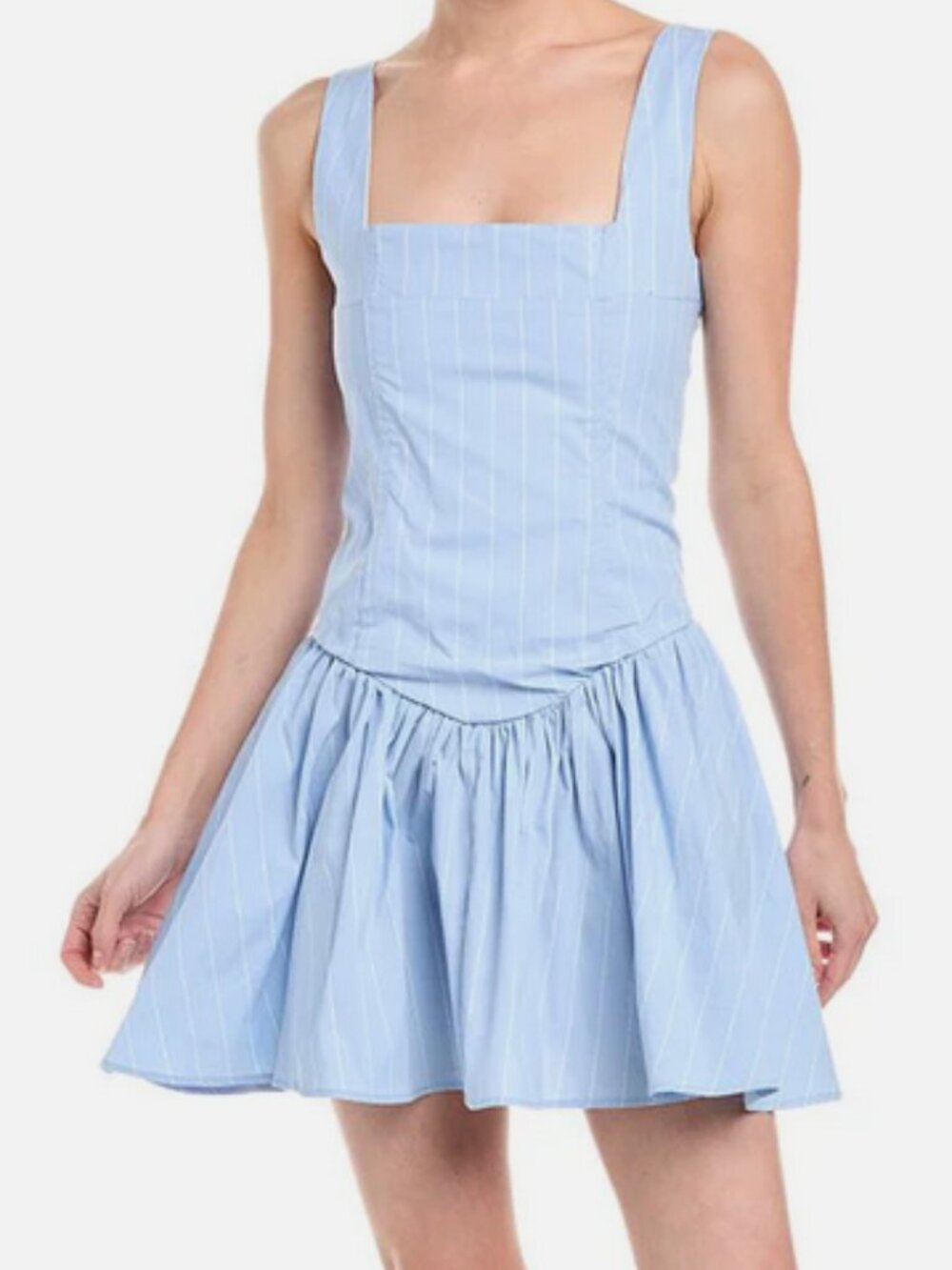 New! WeWoreWhat Corset Peplum Mini Dress Pin Stripe Classic Blue Size 00